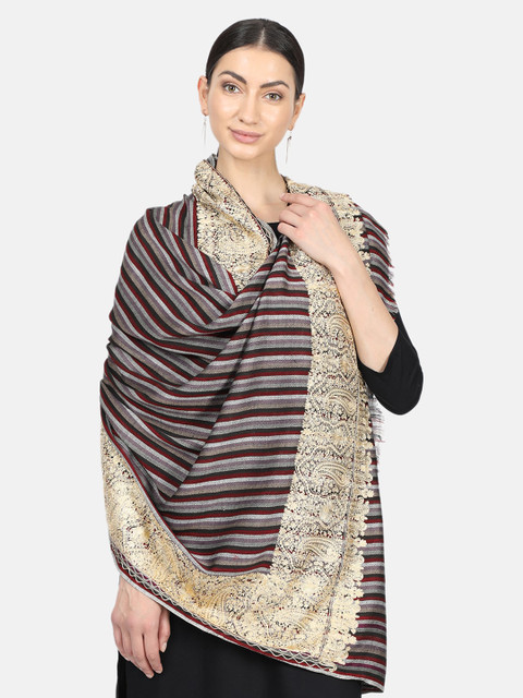

Monte Carlo Women Maroon & Grey Striped Shawl