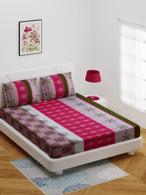 

BOMBAY DYEING Brown & Pink Geometric 144 TC Cotton 1 Queen Bedsheet with 2 Pillow Covers