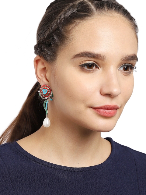

Golden Peacock Multicoloured Contemporary Drop Earrings, Multi