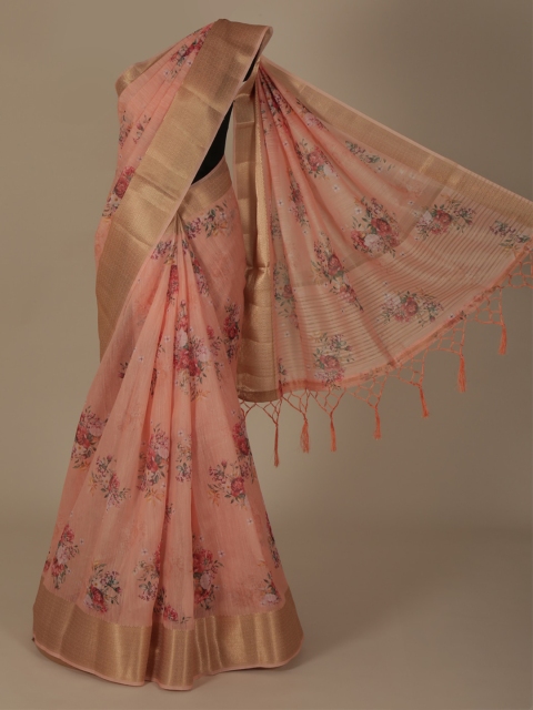 

Pothys Peach-Coloured Printed Linen Blend Saree
