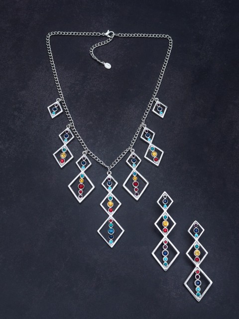 

Golden Peacock Silver-Toned Stone-Studded Jewellery Set