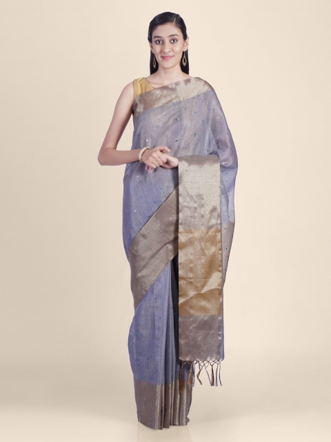 

Kasat Grey & Gold-Toned Art Silk Woven Design Handloom Kota Saree