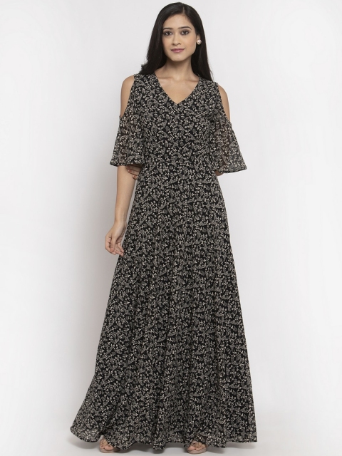 

Just Wow Women Black Printed Maxi Dress