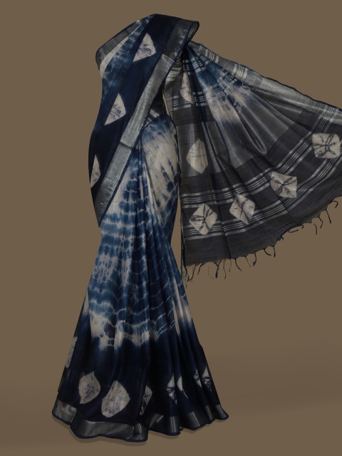 

Pothys Navy Blue & White Linen Blend Dyed Saree