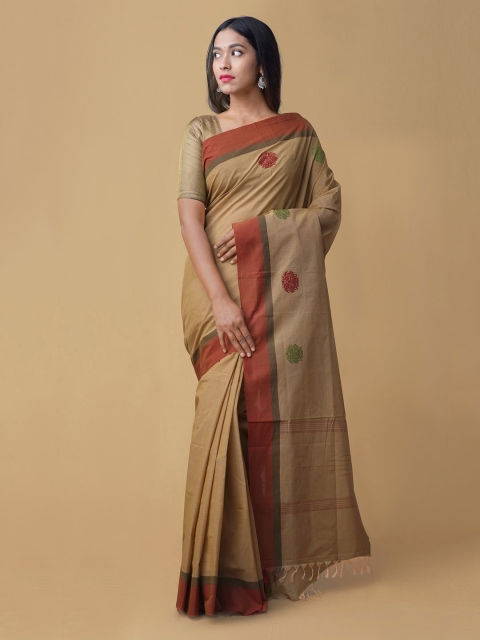 

Unnati Silks Brown Solid Pure Cotton Saree