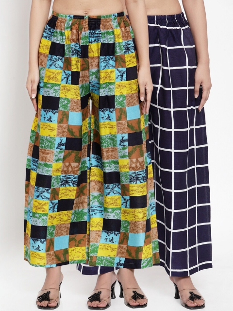 

NEUDIS Women Pack of 2 Wide Leg Palazzos, Navy blue