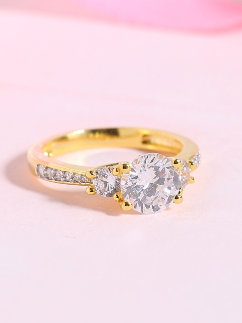 

Voylla Gold-Plated White CZ-Studded Handcrafted Finger Ring