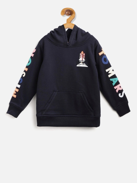 

Cherry Crumble Boys Blue Solid Hooded Sweatshirt