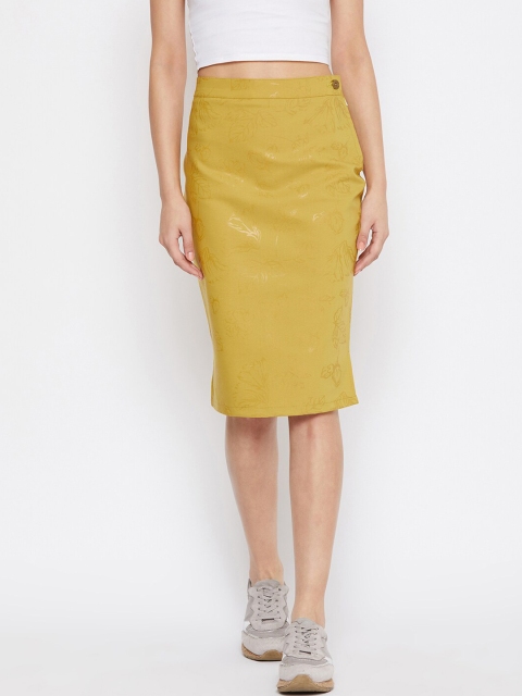 

Rider Republic Women Yellow Floral Printed Knee-Length Pencil Skirt
