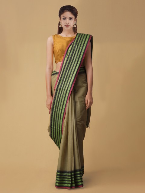 

Unnati Silks Green Solid Pure Kanchi Cotton Saree