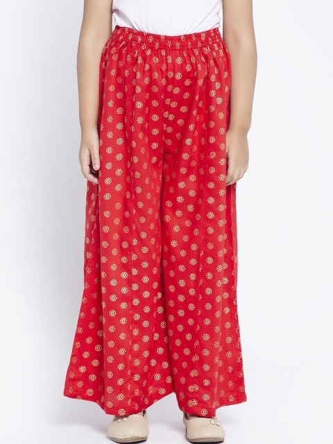 

Baani Creations Girls Red & Gold-Coloured Printed Wide-Leg Palazzos