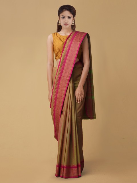 

Unnati Silks Green & Pink Pure Kanchi Cotton Woven Design Handloom Saree