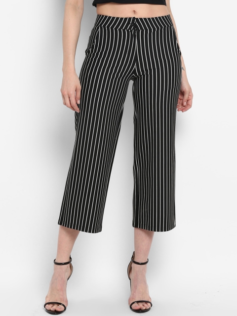 

FOSH Women Black & White Regular Fit Striped Culottes