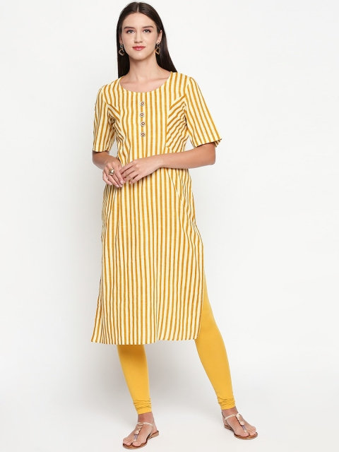 

Lobaanya Women Yellow Striped Straight Kurta