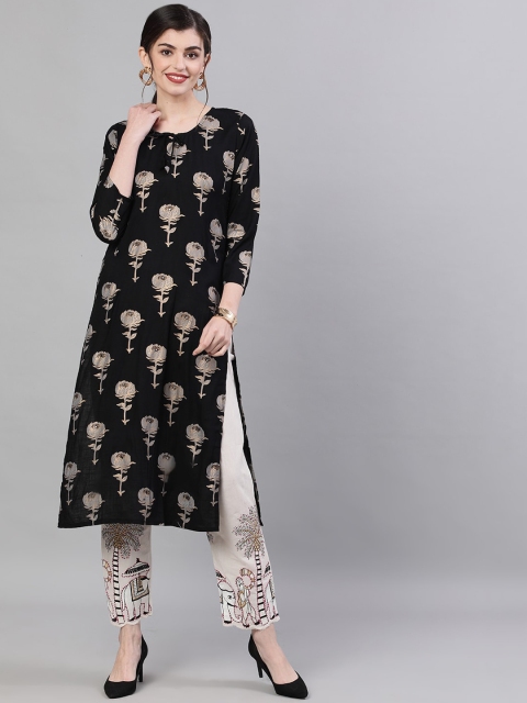 

Ishin Women Black & Off-White Printed Kurta with Trousers