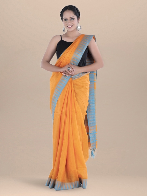 

BharatSthali Orange Solid Linen Blend Bhagalpuri Sustainable Saree