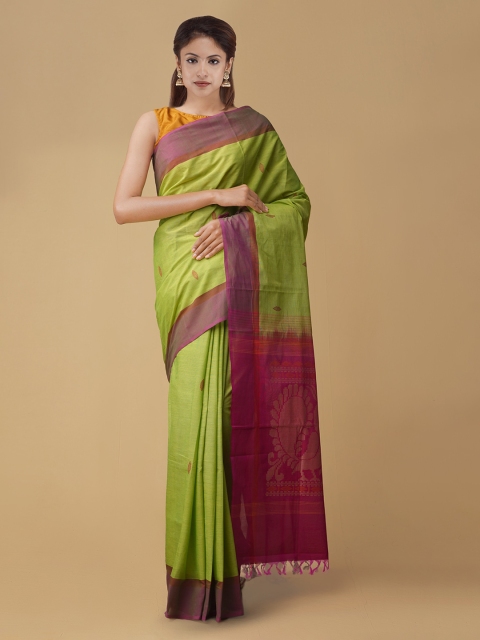 

Unnati Silks Green & Pink Colourblocked Pure Chittinad Cotton Saree