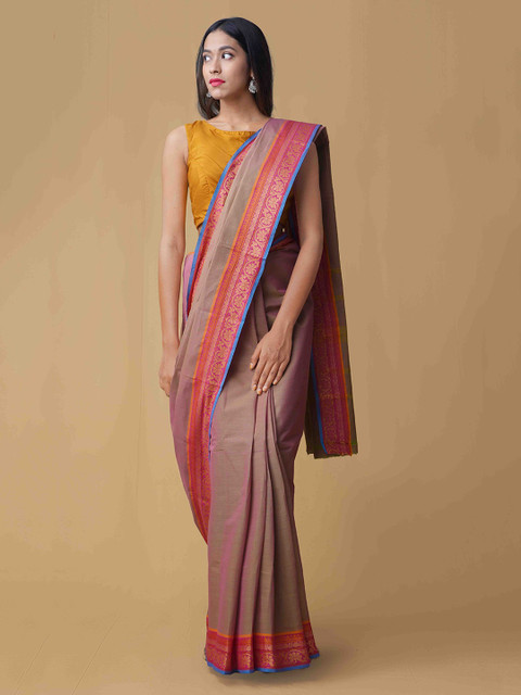 

Unnati Silks Mauve Solid Pure Uppada Cotton Saree