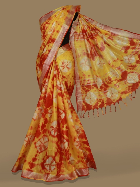 

Pothys Yellow & Red Linen Blend Printed Saree