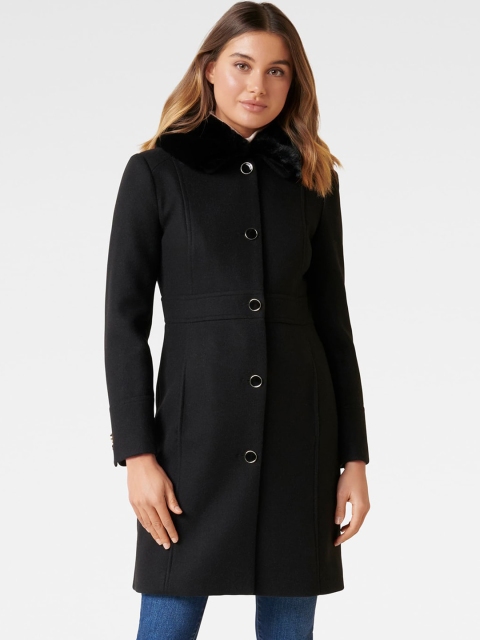 

Forever New Women Black Solid Overcoat