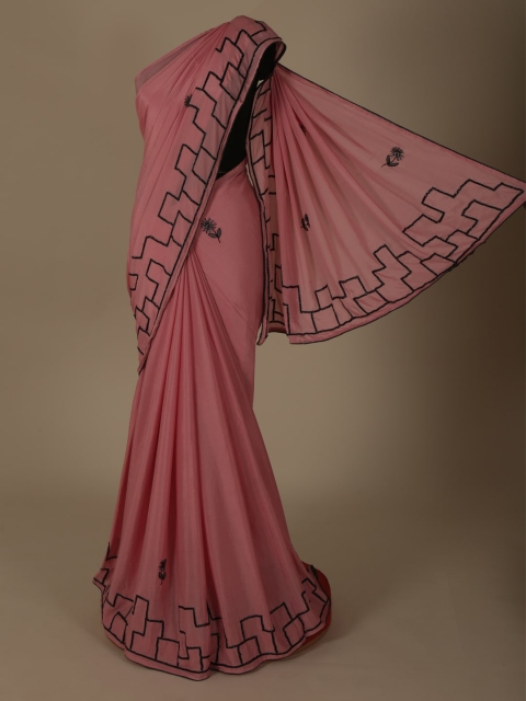 

Pothys Pink Embroidered Satin Saree