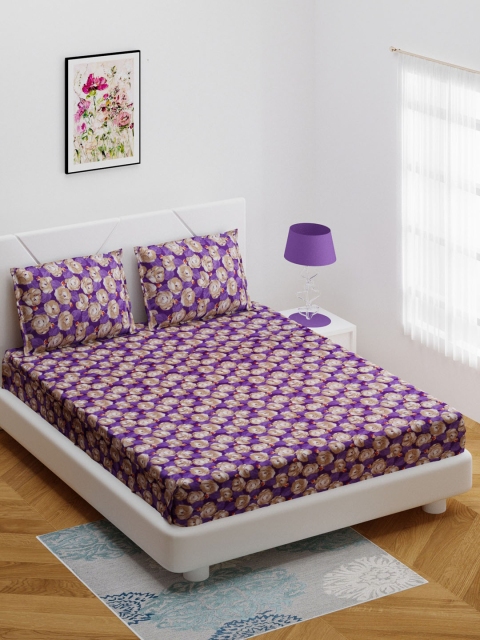 

BOMBAY DYEING Purple & Grey Floral 120 TC Cotton 1 Extra Large Bedsheet with 2 Pillow Covers