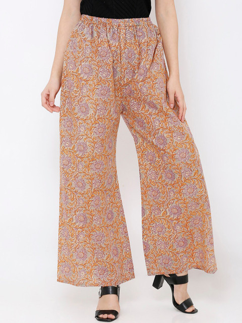 

SALWAR STUDIO Women Orange & Purple Wide Leg Printed Palazzos
