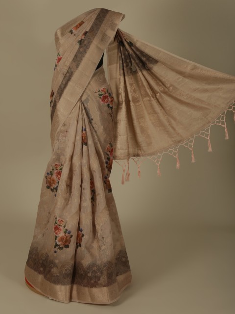 

Pothys Beige Printed Linen Blend Saree