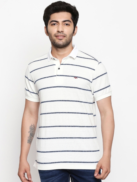 

Mufti Men White & Blue Striped Slim Fit Polo Collar T-shirt