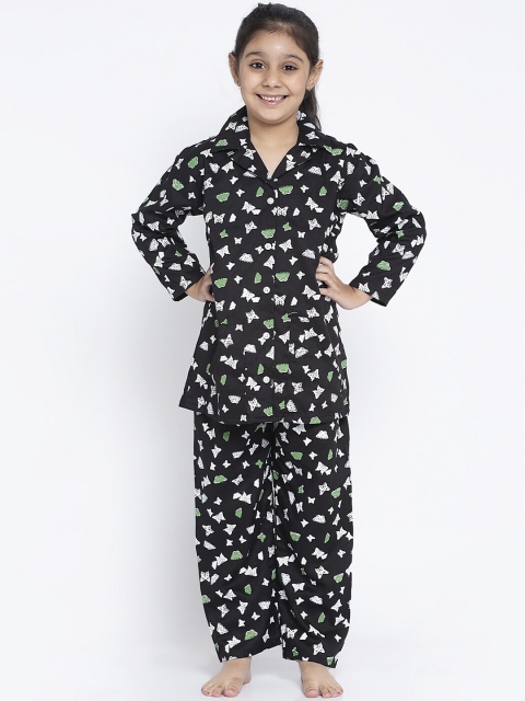 

Baani Creations Girls Black & White Printed Night Suit