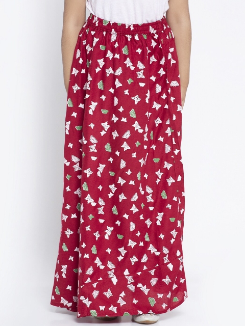 

Baani Creations Girls Maroon & White Printed Flared Maxi Skirt