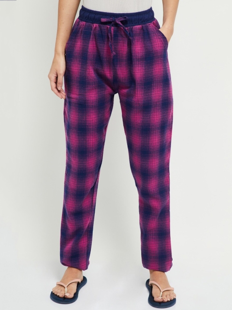 

max Women Pink & Navy Checked Lounge Pants