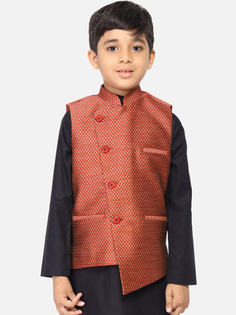 

TABARD Boys Maroon & Gold-Coloured Woven-Design Nehru Jacket