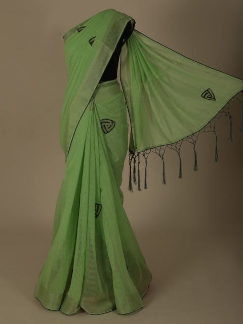 

Pothys Green Solid Satin Saree