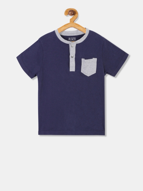 

The Childrens Place Boys Navy Blue Solid Henley Neck T-shirt