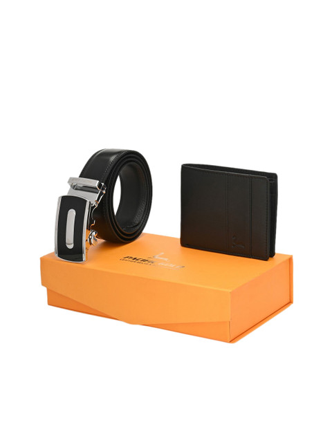 

Pacific Gold Men Black Genuine Leather Belt and Wallet Gift Set