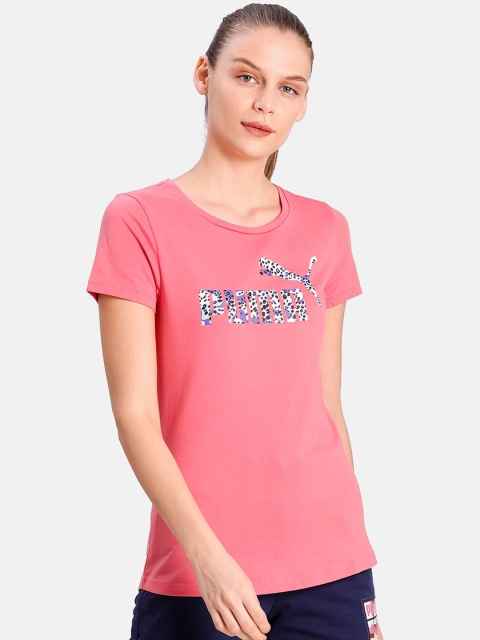 

Puma Women Pink Brand Logo Print Leopard Logo Tshirt