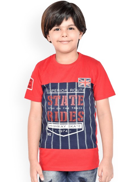 

ORANGE PUMPKKIN Boys Red & Blue Printed Round Neck T-shirt