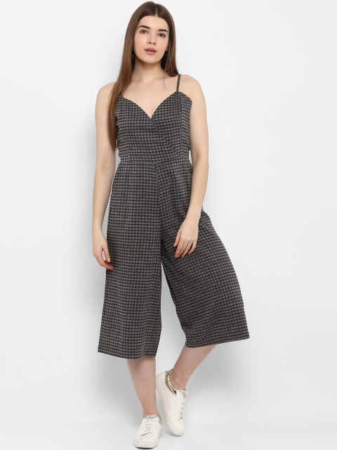 

FOSH Women Grey & Black Checked Basic Jumpsuit