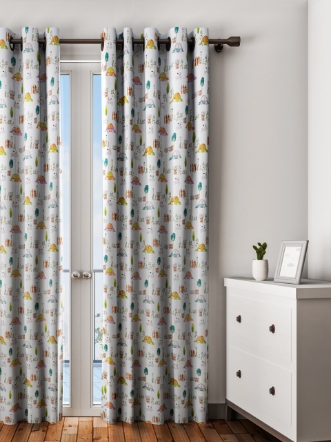 

URBAN DREAM Kids White & Orange Printed Single Door Curtain