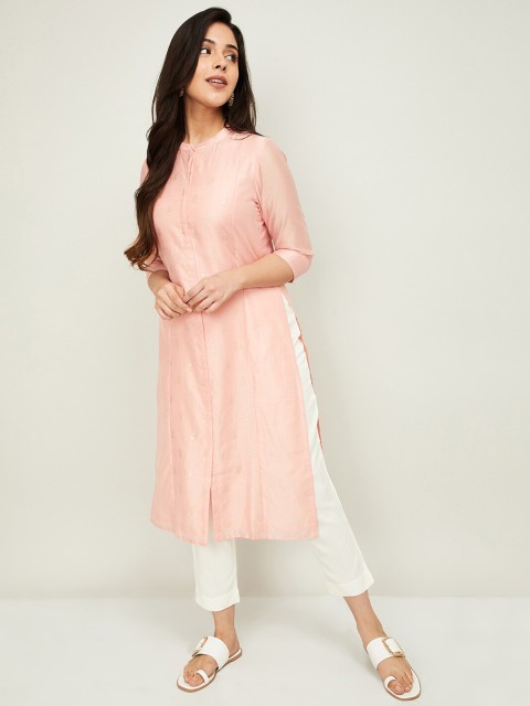 

Melange by Lifestyle Women Pink & White Printed Kurta with Trousers