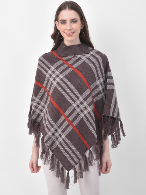 

Latin Quarters Women Brown & Red Checked Poncho Sweater