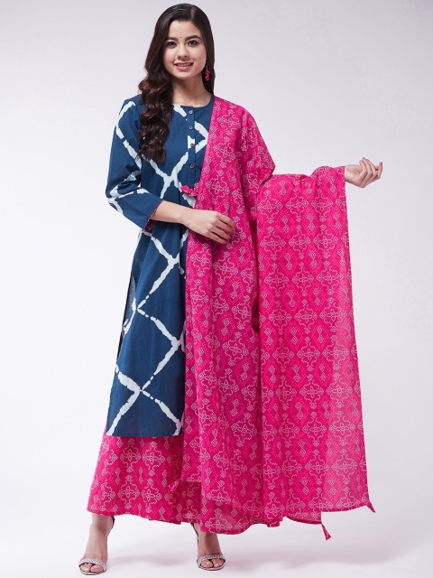 

InWeave Women Blue & Pink Printed Kurta with Palazzo & Dupatta