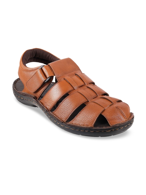 

Metro Men Tan Brown Solid Leather Fisherman Sandals