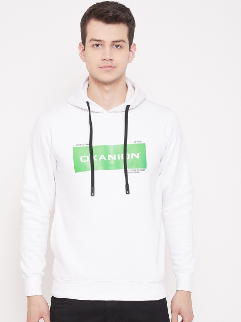 

Okane Men White & Green Printed Hooded Sweatshirt