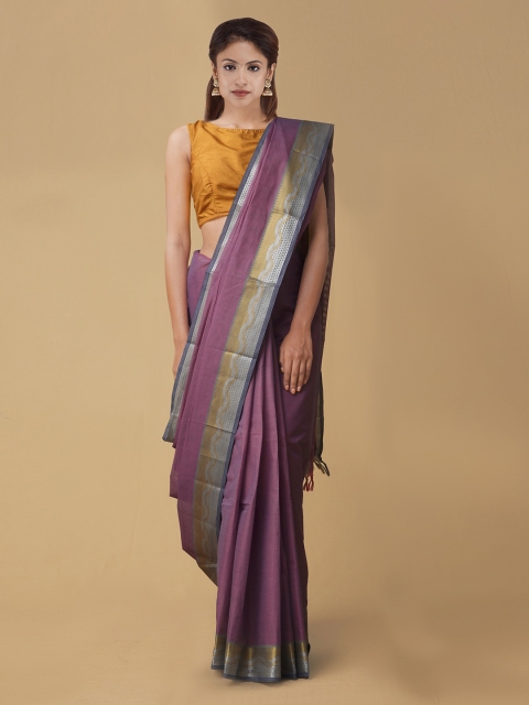 

Unnati Silks Purple Solid Pure Kanchi Cotton Saree