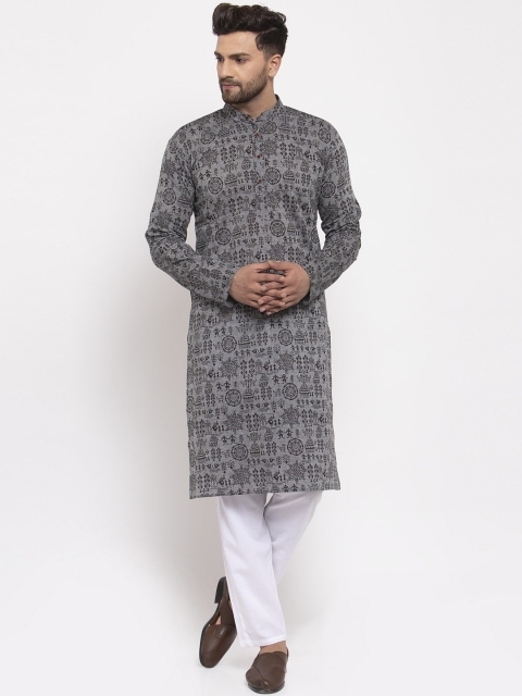 

Jompers Men Grey & Black Printed Kurta with Pyjamas