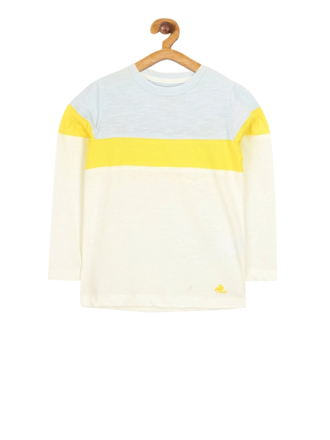 

Cherry Crumble Boys Grey & Cream-Coloured Colourblocked Round Neck T-shirt