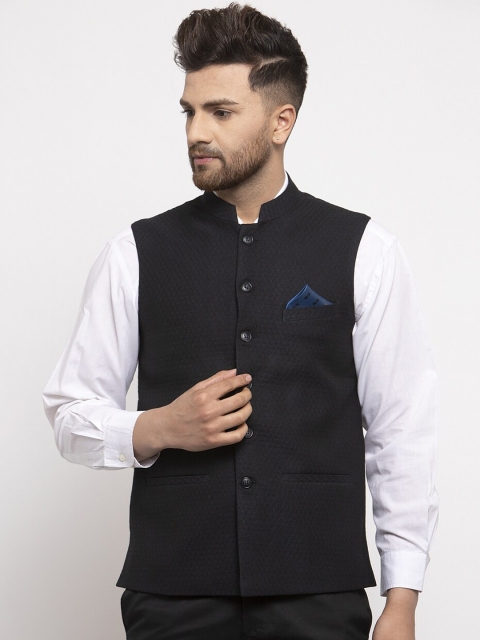 

NEUDIS Men Black Woven Design Nehru Jacket