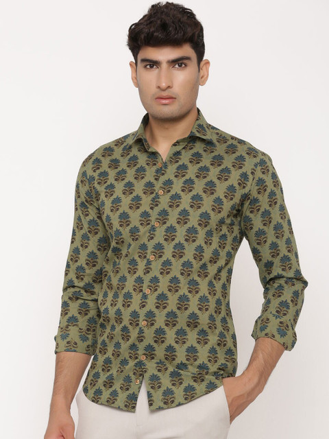 

Tistabene Men Green & Blue Regular Fit Printed Casual Shirt